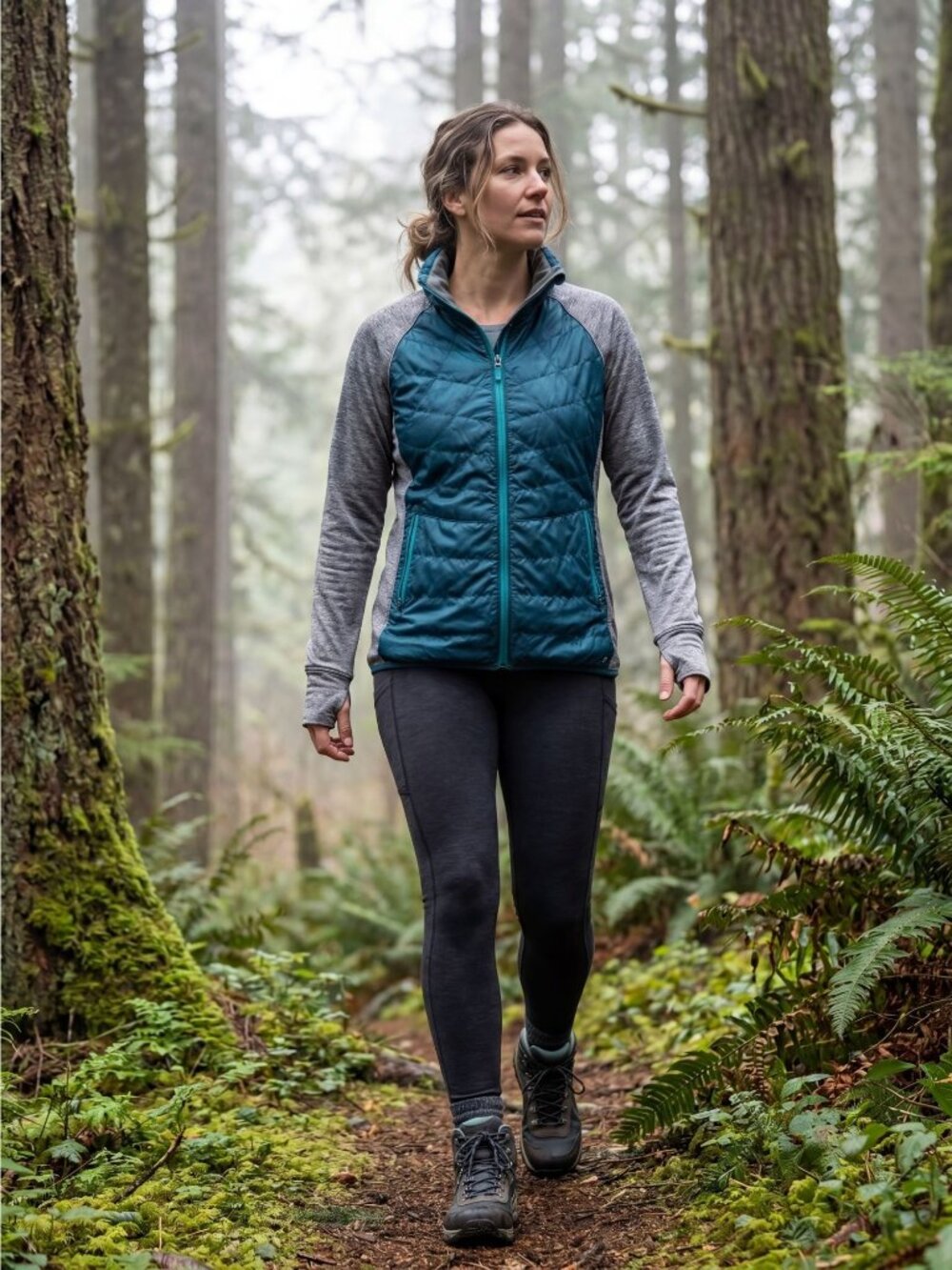 Title Nine Willpower Insulated Full Zip Active Jacket Blue Gray Womens XL Hooded